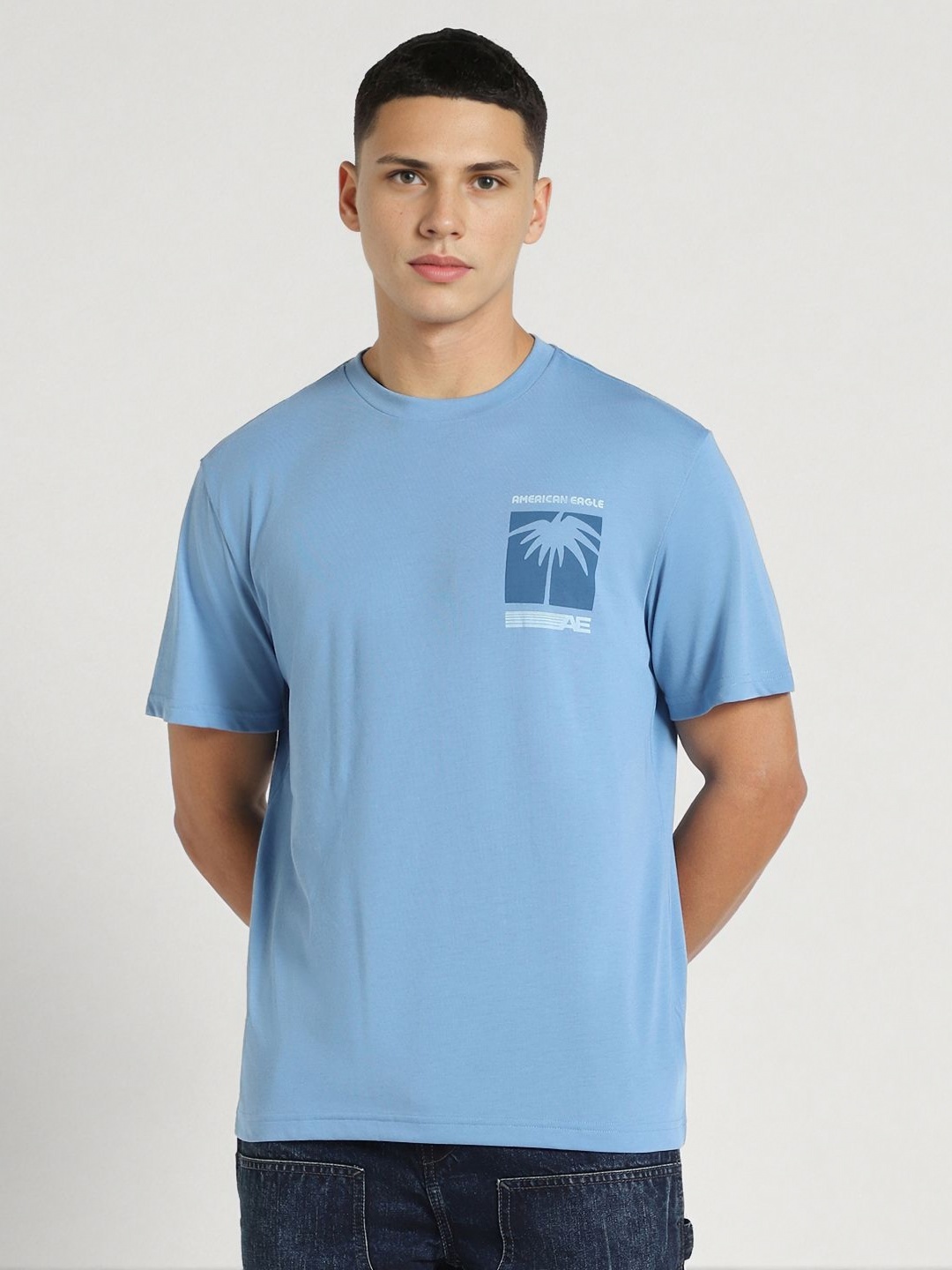 

AMERICAN EAGLE OUTFITTERS Men Typography Printed Round Neck Oversized T-shirt, Blue