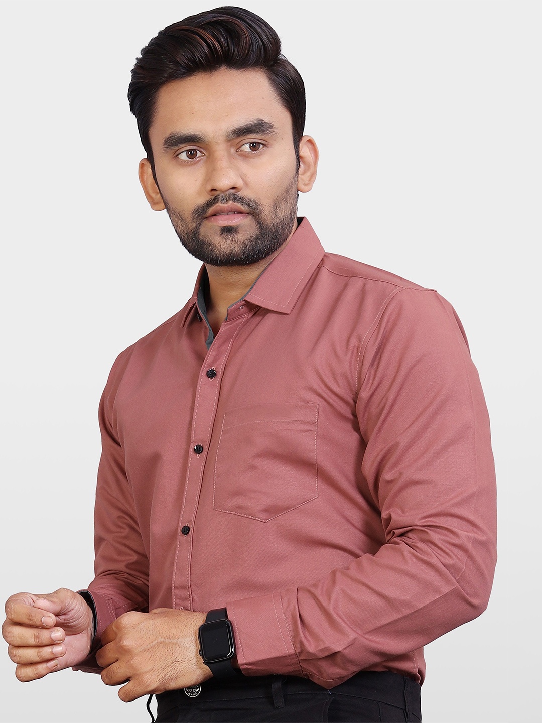 

Metronaut Men India Slim Spread Collar Solid Slim Fit Casual Shirt, Coral