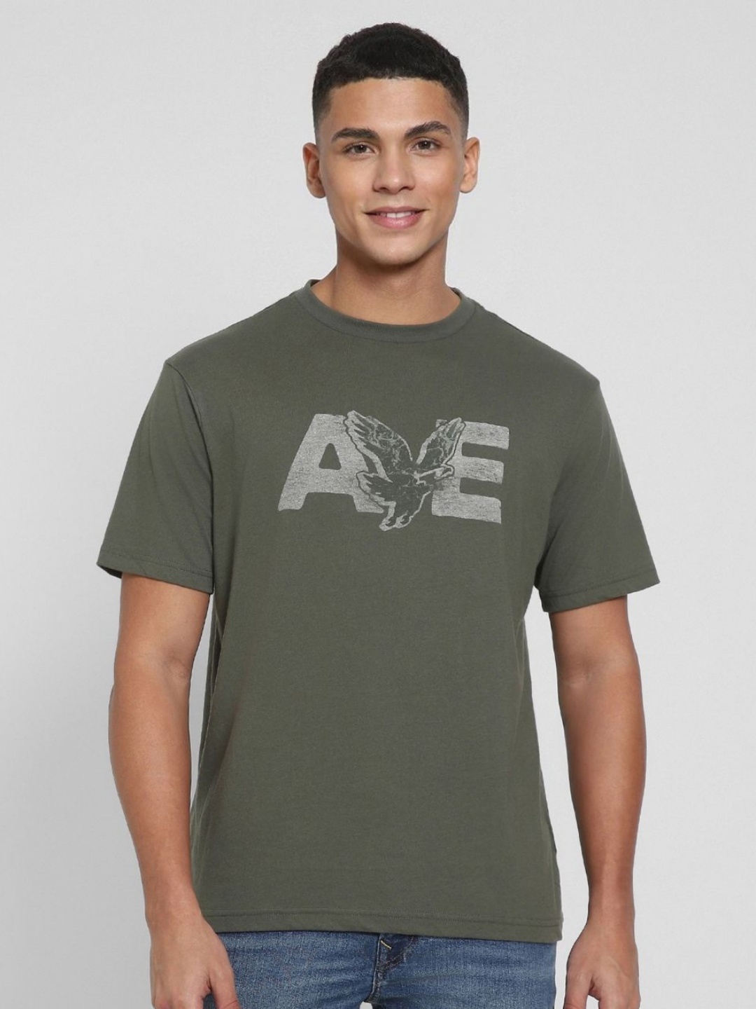 

AMERICAN EAGLE OUTFITTERS Men Typography Printed Round Neck Cotton T-shirt, Olive