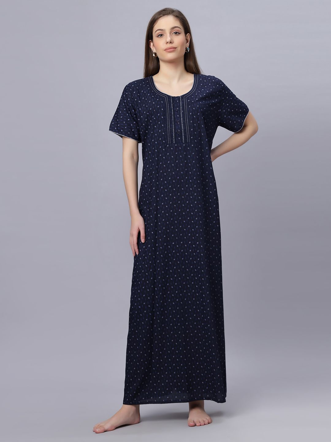 

QUIRA Printed Maxi Nightdress, Navy blue