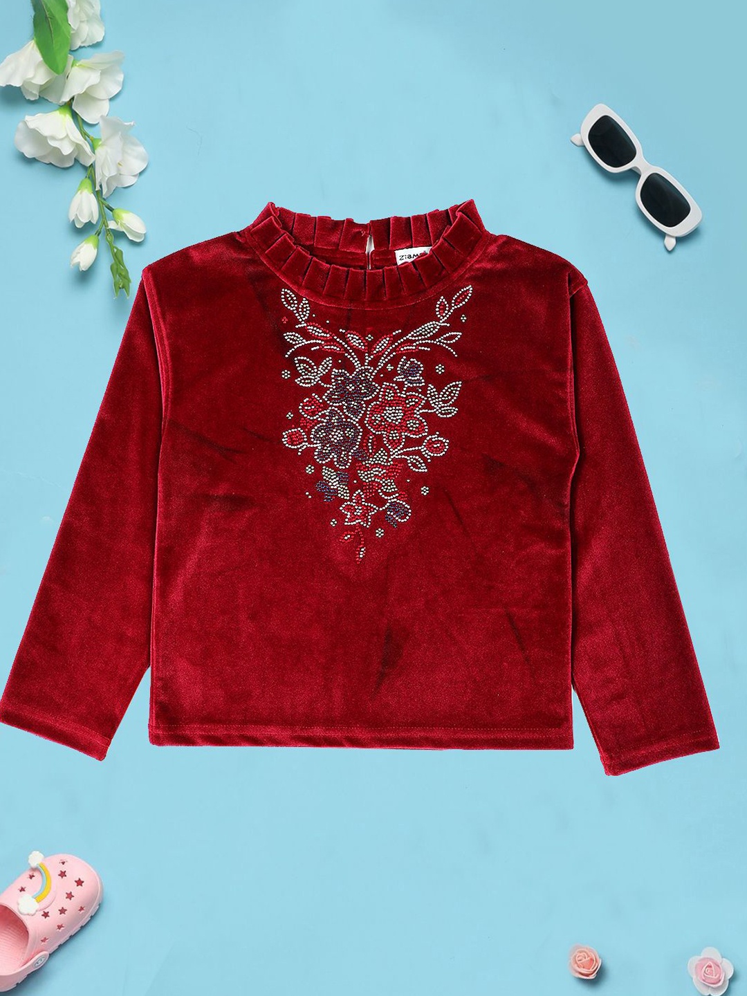 

PAMPOLINA Girls Graphic Printed Embellished Sweatshirt, Maroon