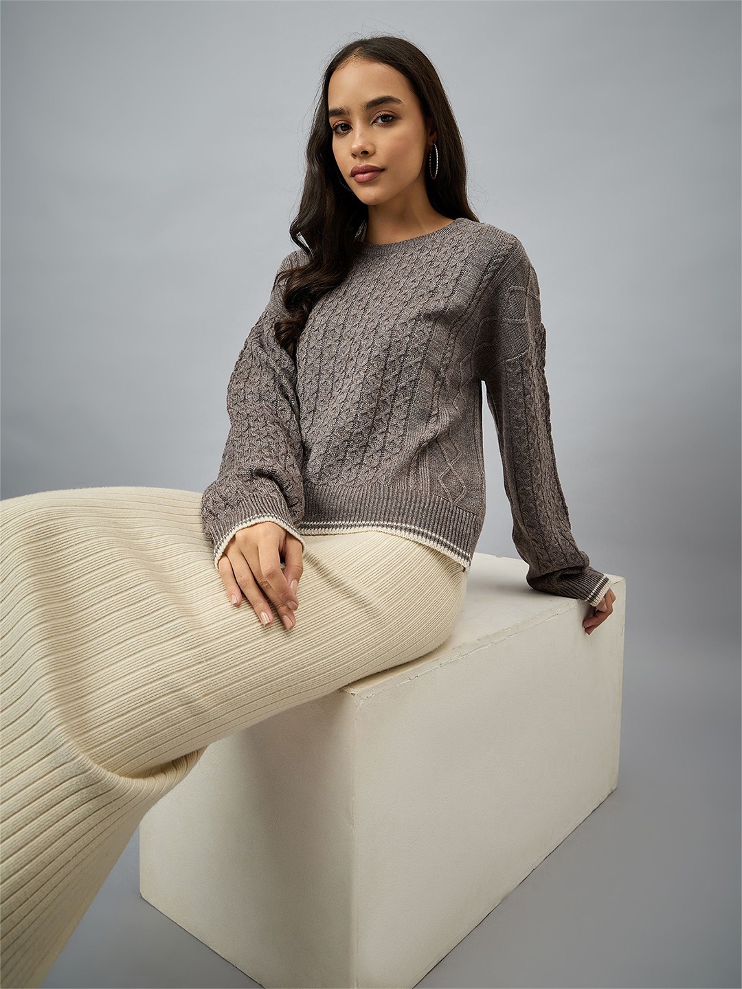 

Club York Women Ribbed Pullover, Brown