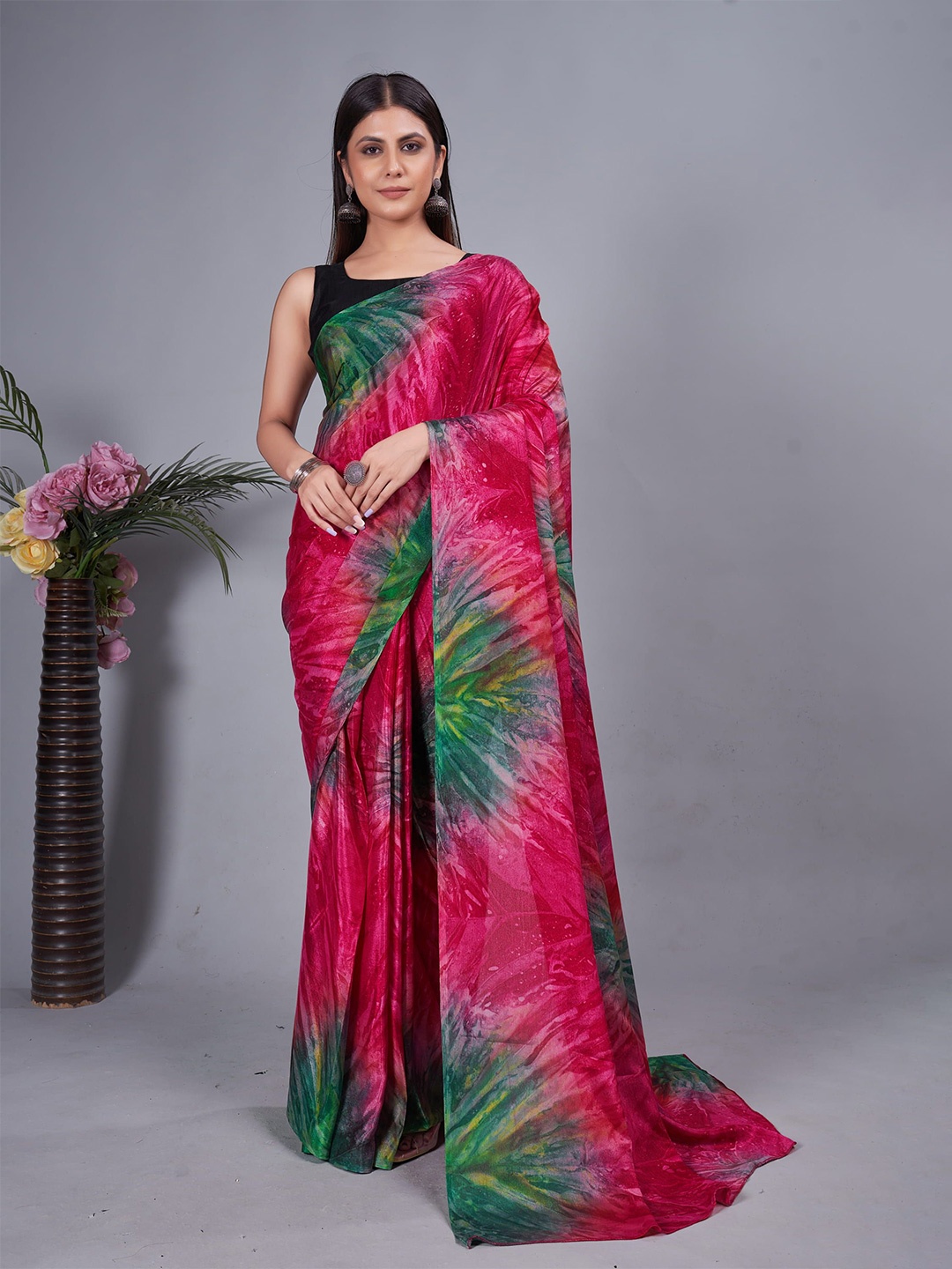 

V3 FASHION STUDIO Floral Pure Chiffon Jamdani Saree, Pink