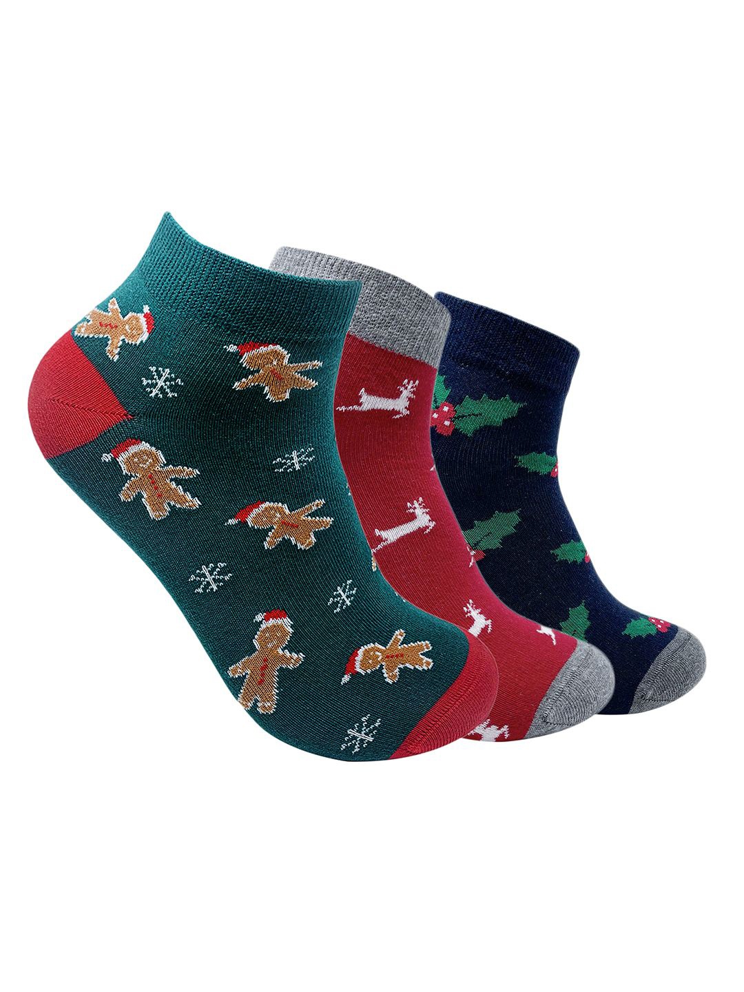 

Mint & Oak Unisex Pack Of 3 Patterned Ankle-Length Socks, Green