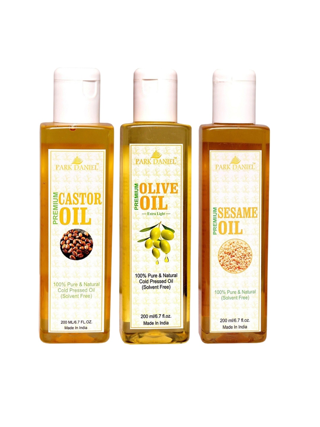 

Park Daniel Set Of 3 Pure & Natural Premium Castor & Sesame & Olive Oil - 200 ml Each, Transparent