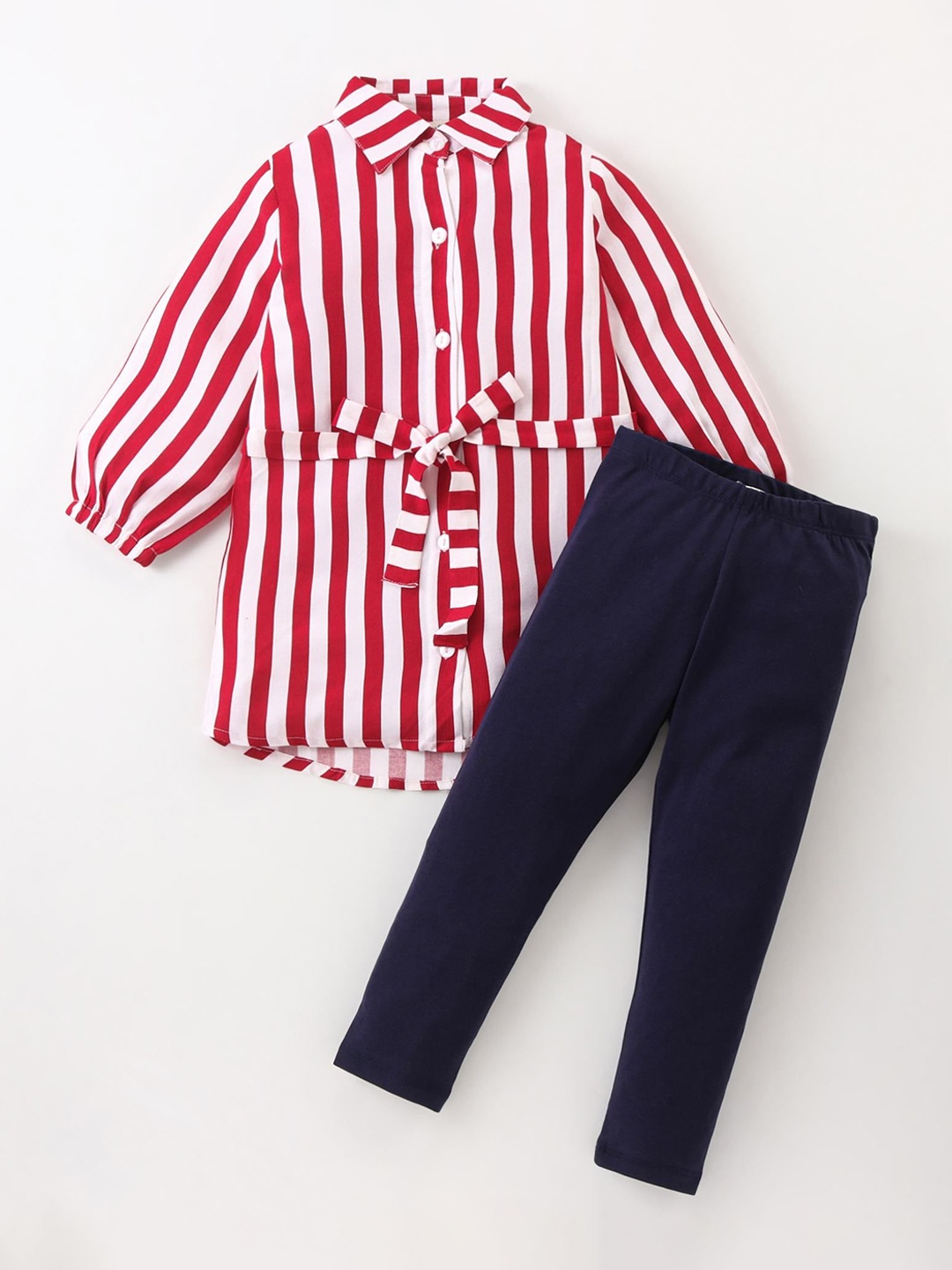 

CrayonFlakes Girls Striped Shirt With Legging, Red