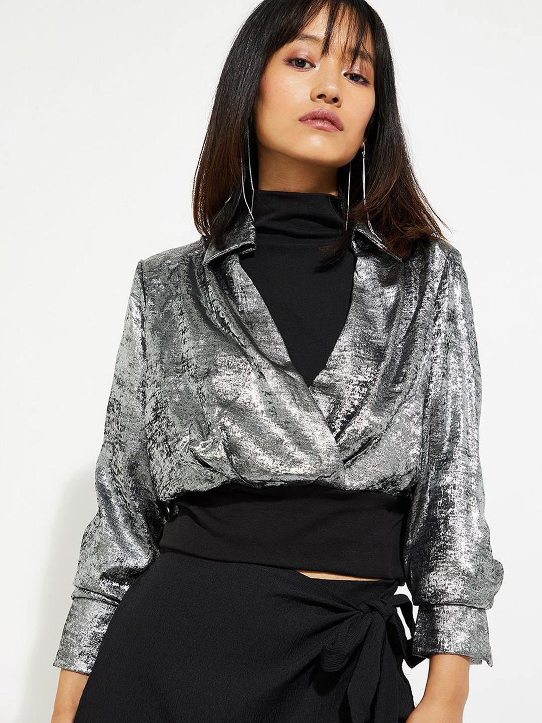 

Max Alaya F X Urb_N Women Shimmer Layered Jacket, Grey