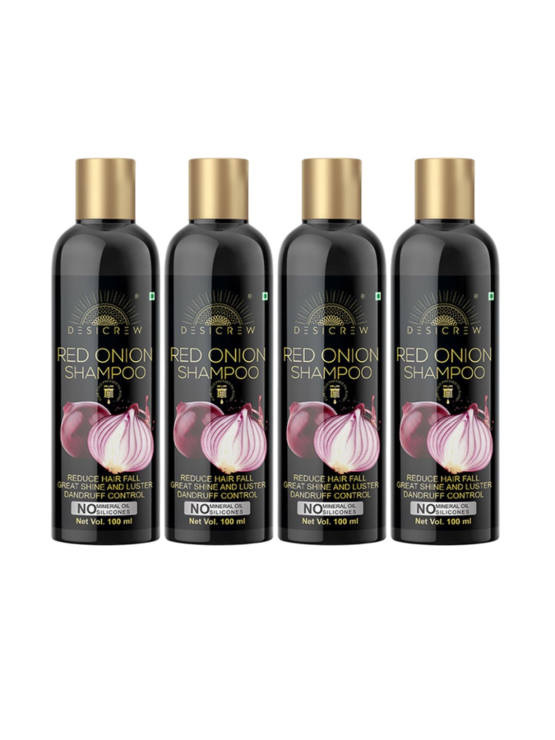

Desi Crew Set Of 4 Dandruff Control Red Onion Shampoo - 100 ml Each, Black