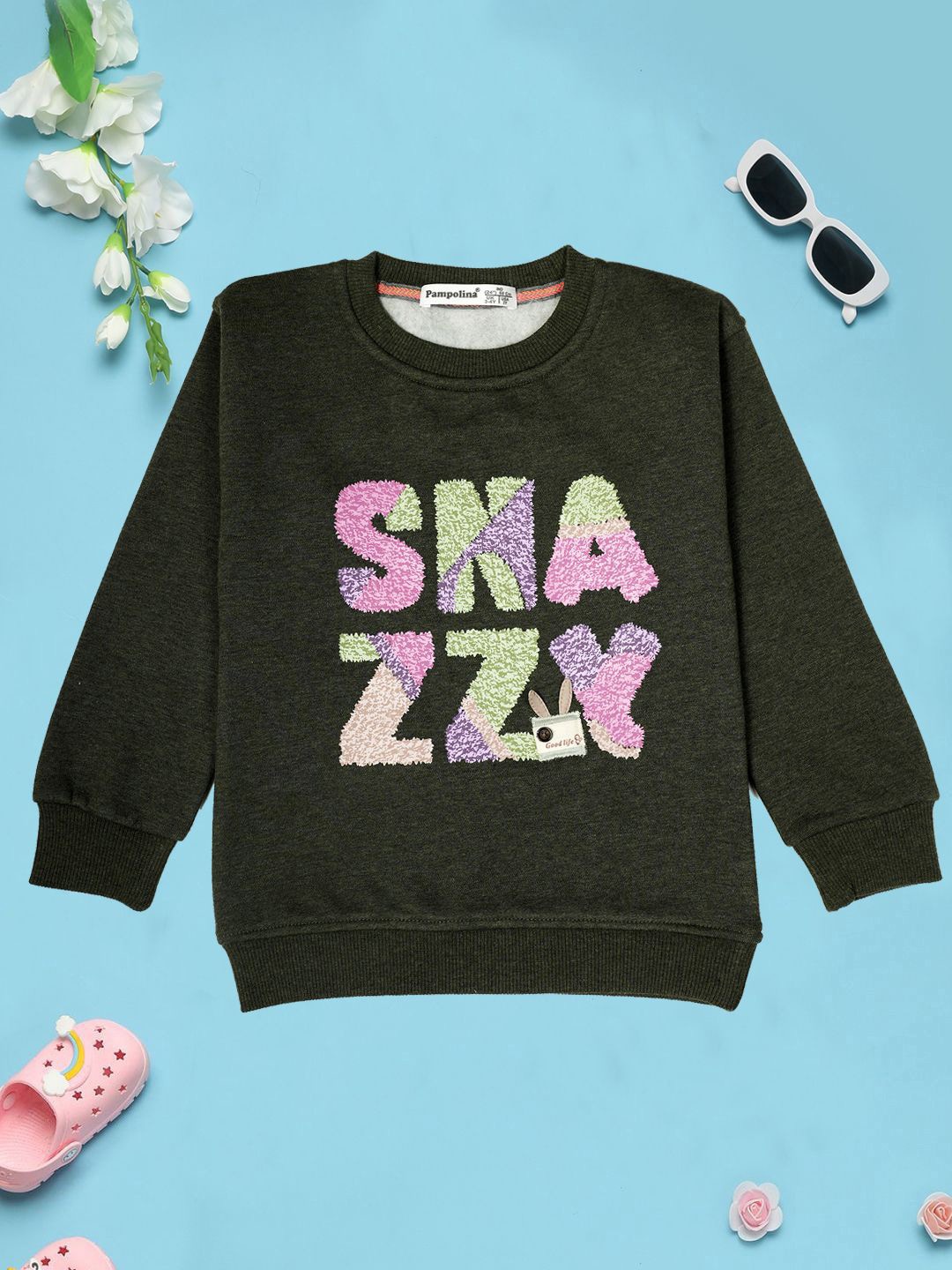 

PAMPOLINA Girls Embellished Casual Sweatshirt, Olive