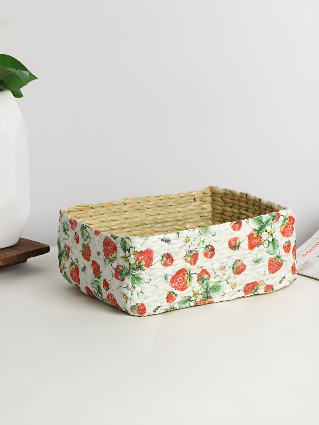 

HABERE INDIA White Printed Storage Basket Organiser