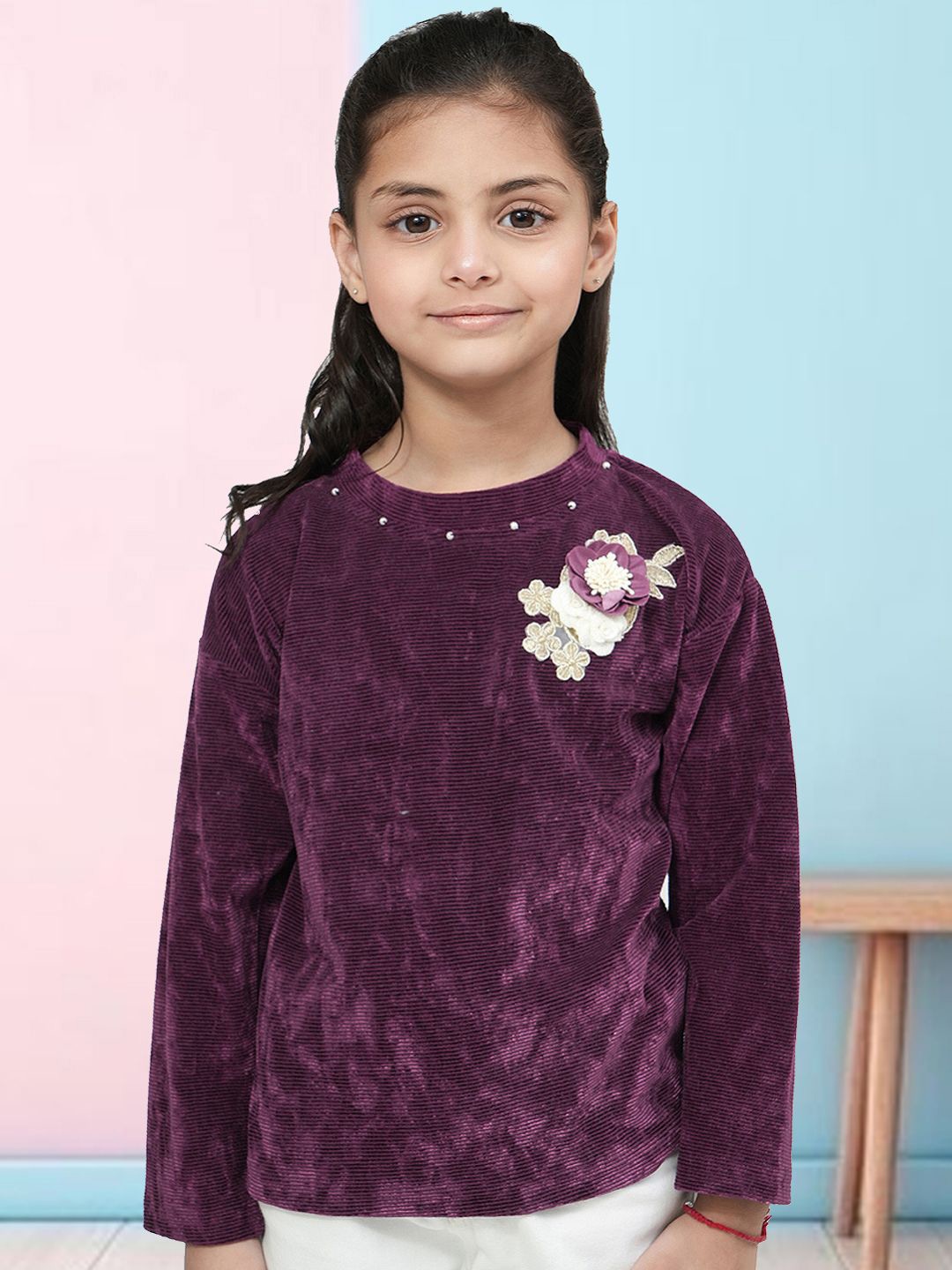 

PAMPOLINA Girls Applique Pullover Sweatshirt, Mauve