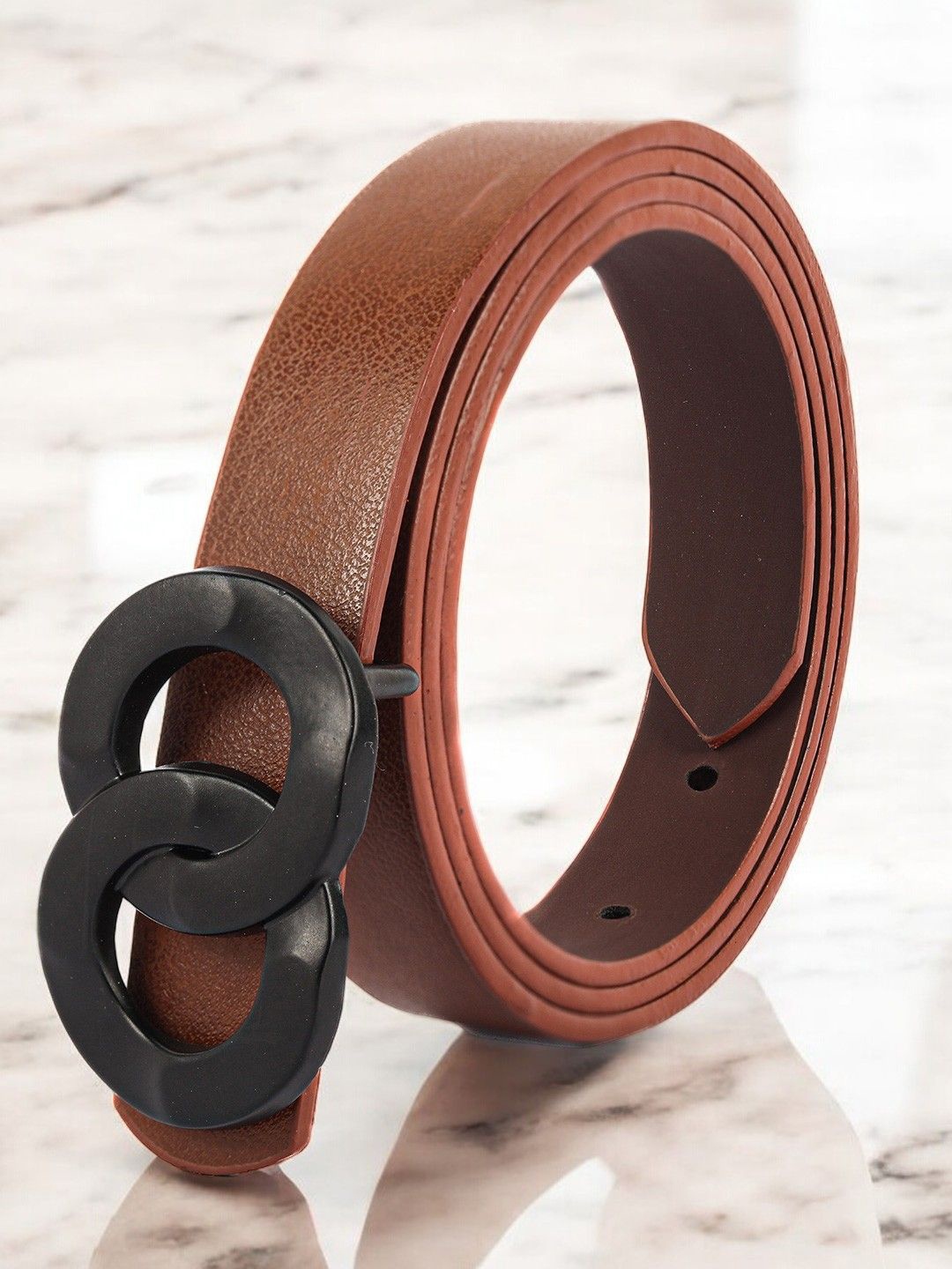

CRUSSET Women PU Formal Wide Tang Belt, Tan