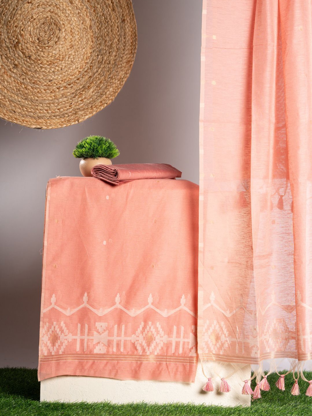 

GAJARAI Geometric Woven Design Pure Cotton Unstitched Dress Material, Peach