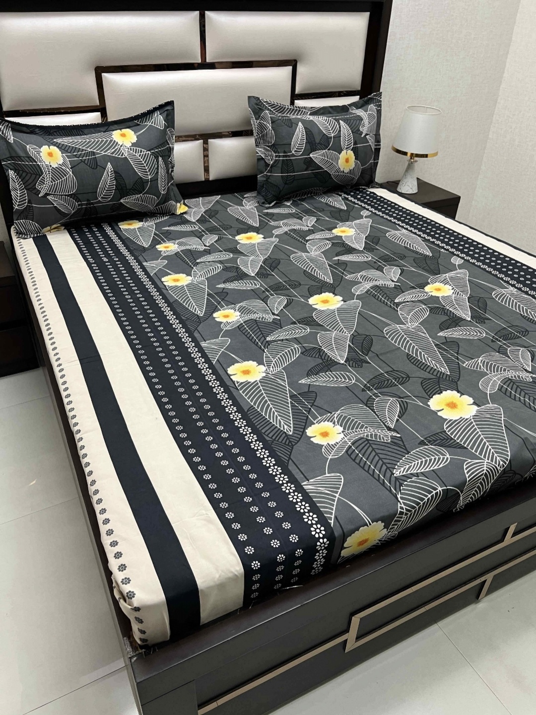

Pure Decor Black & Yellow Floral Microfiber 350 TC Queen Bedsheet Set 2.28 m x 2.52 m
