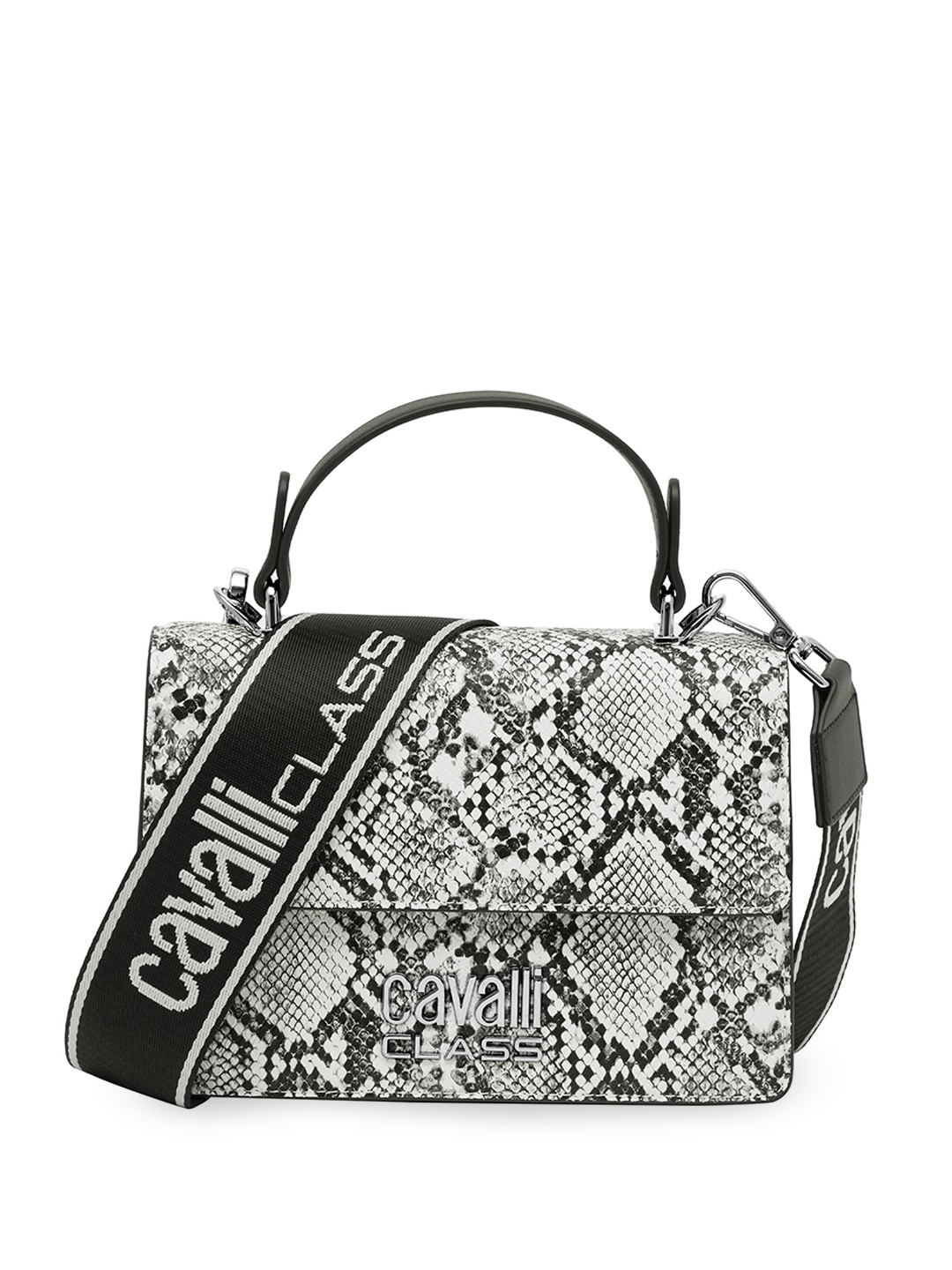 

Cavalli Class Women Abstract Printed Structured Sling Bag, White