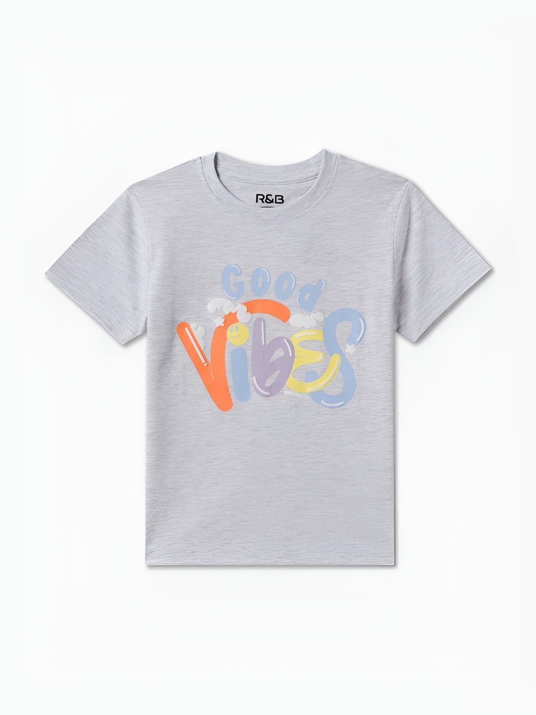 

R&B Boys Typography Printed Round Neck Cotton T-shirt, Grey