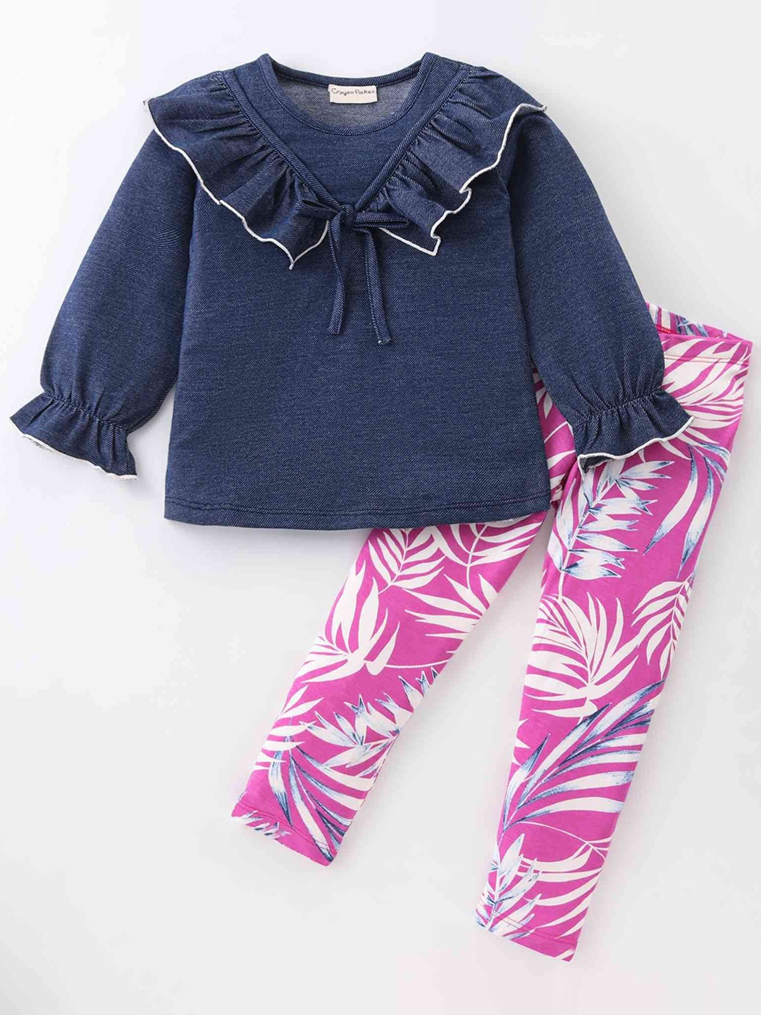 

CrayonFlakes Girls Pure Cotton Top With Legging, Blue