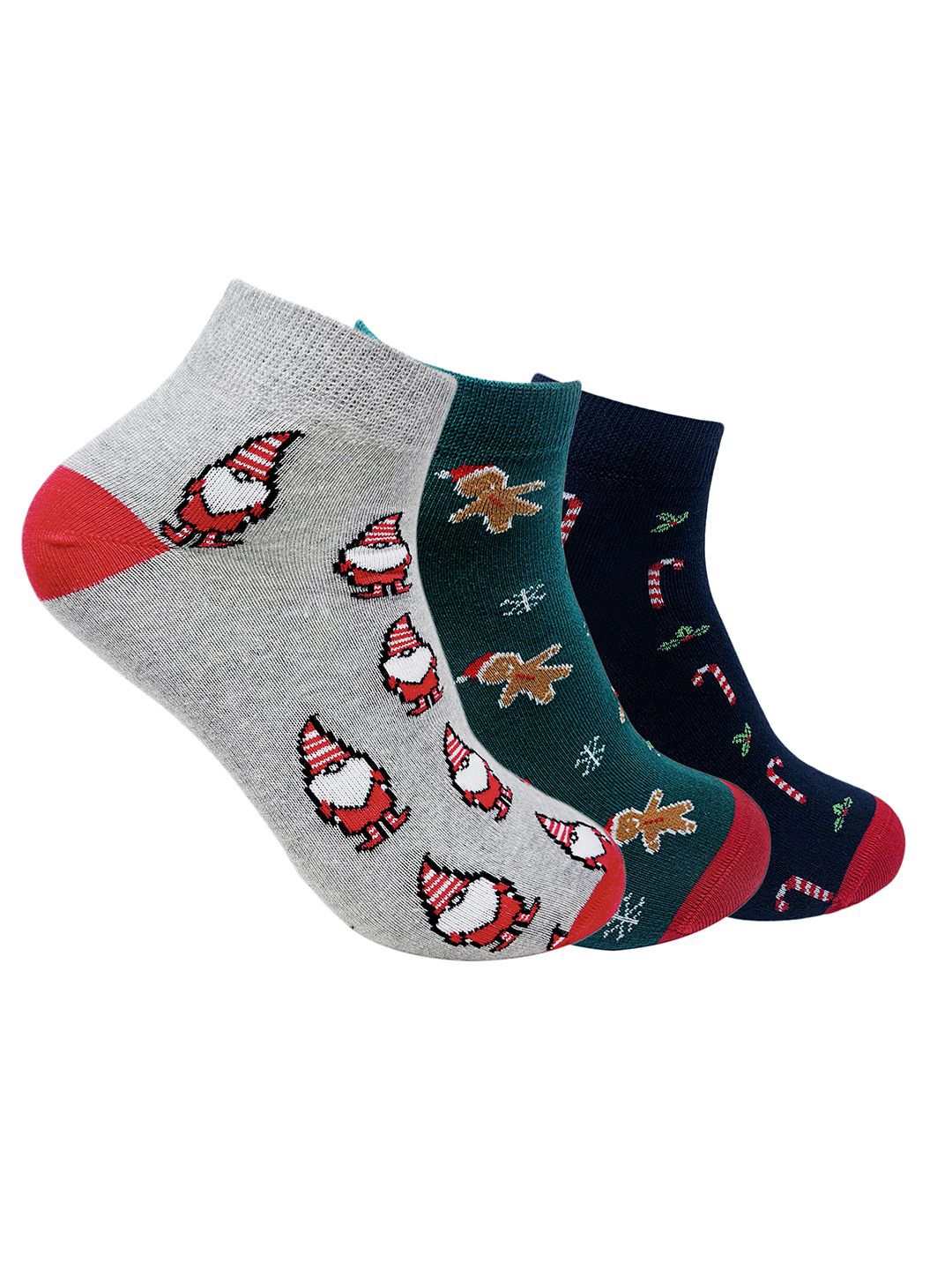 

Mint & Oak Unisex Pack Of 3 Patterned Cotton Ankle-Length Socks, Grey