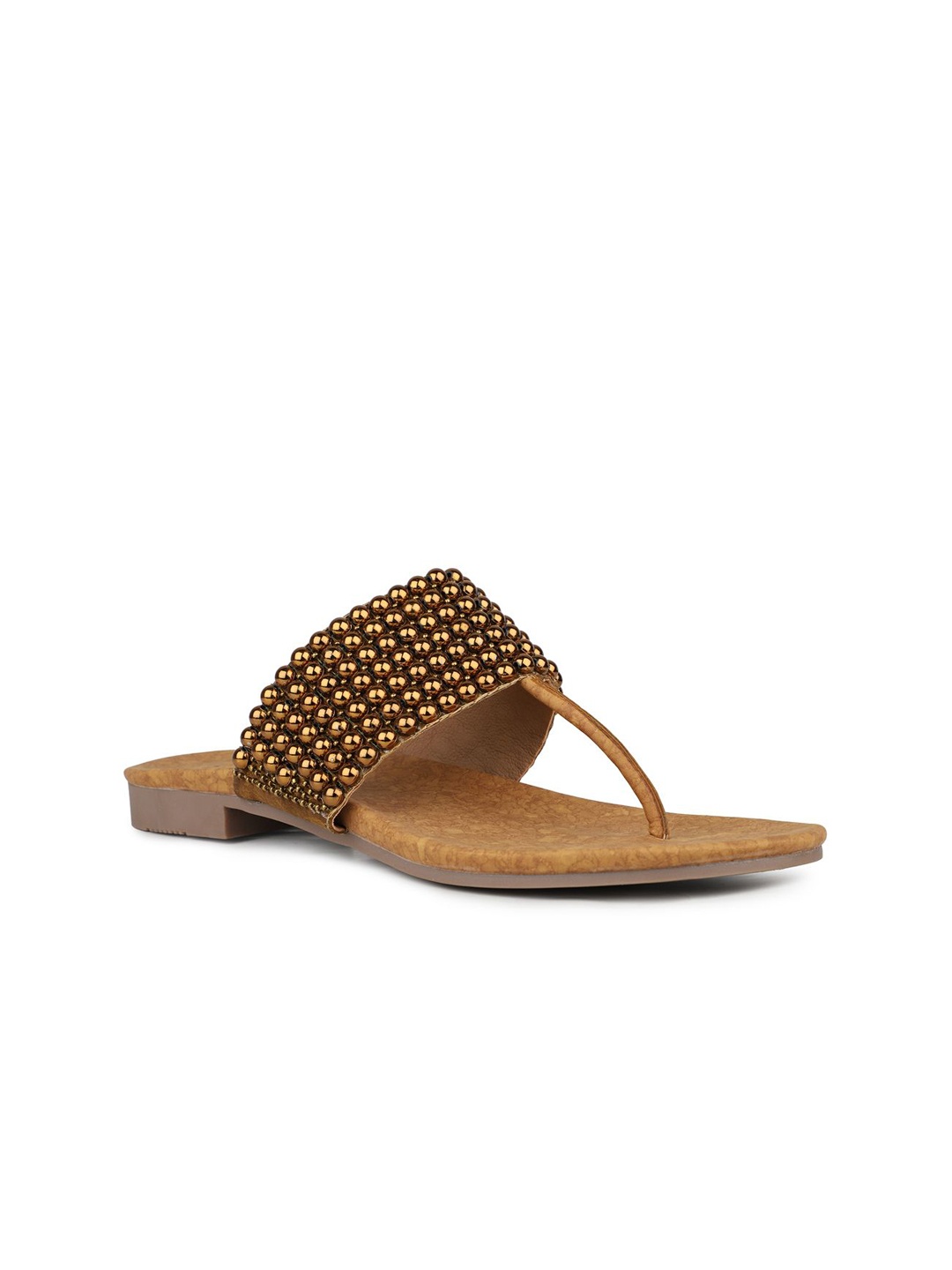 

Inc 5 Women Embellished Ethnic T-Strap Slip-On Flats, Gold