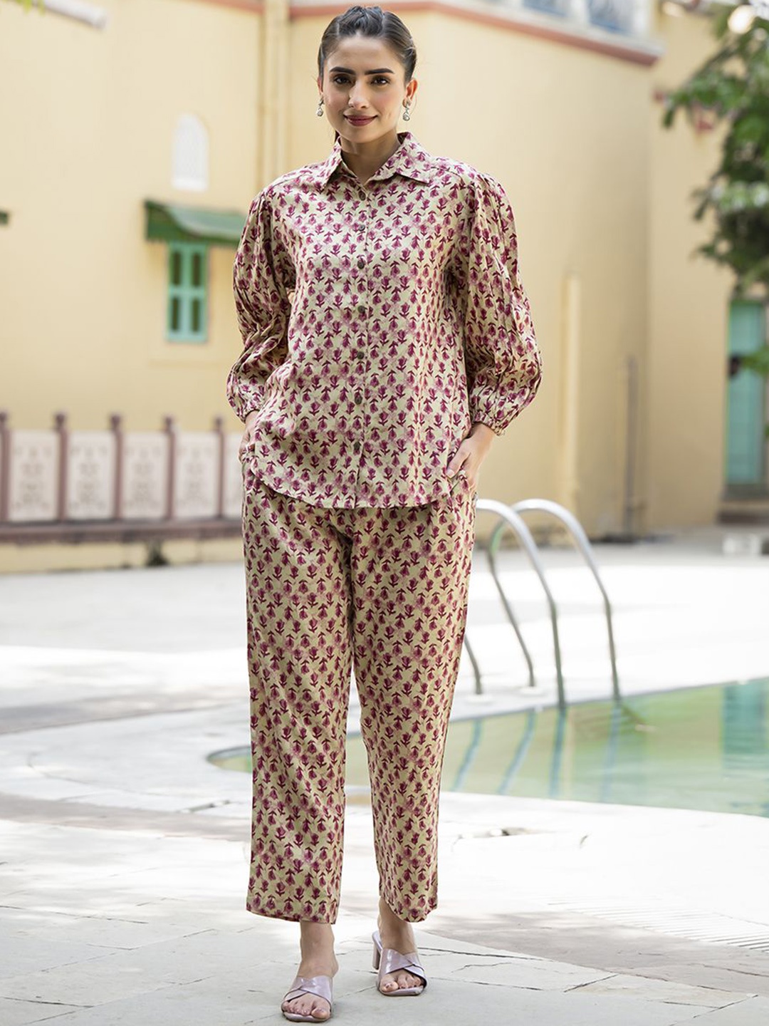 

Divena Printed Pure Cotton Tunic With Trouser, Red