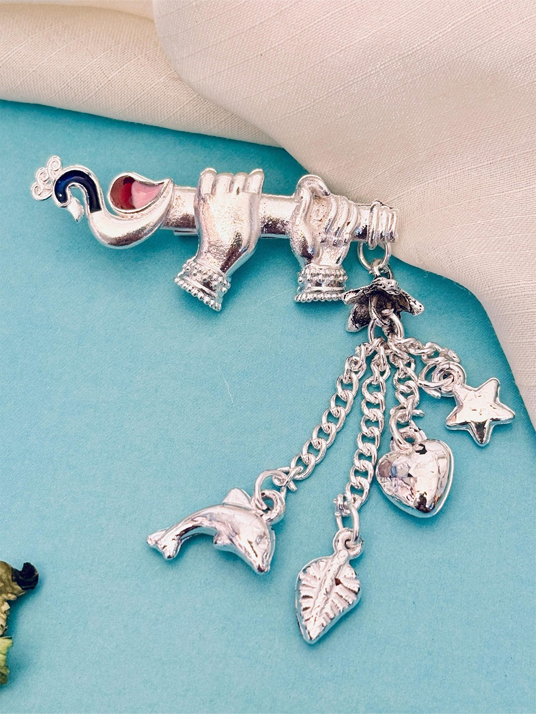

ABDESIGNS Kempstone Studded Saree Clip Accessories, Silver