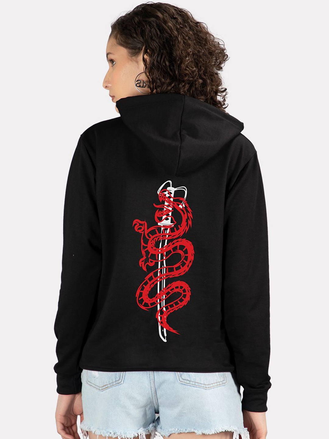 

Mad Over Print Women Printed Hooded Sweatshirt, Black