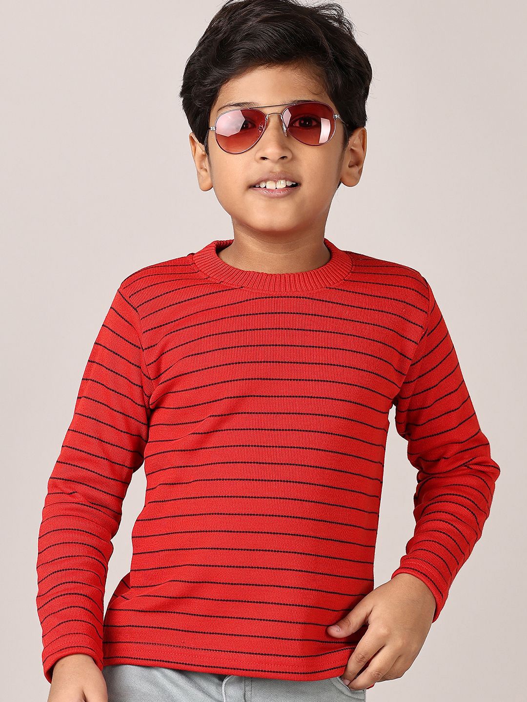 

V-Mart Boys Striped Pullover Sweater, Red