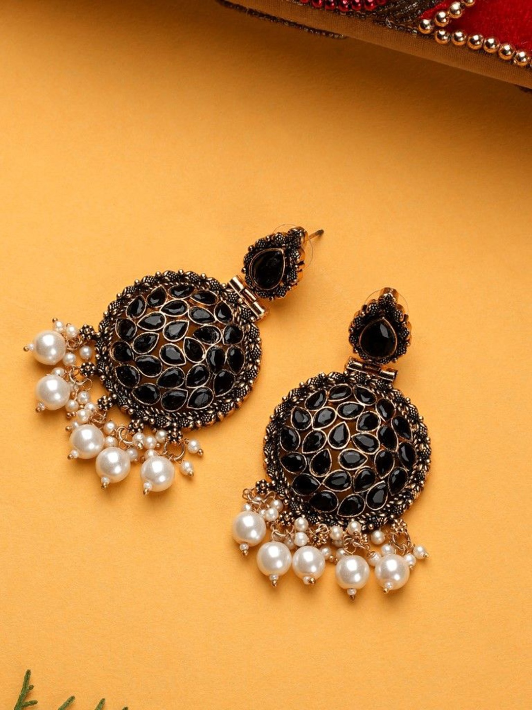 

CARDINAL Oxidised Circular Drop Earrings, Black