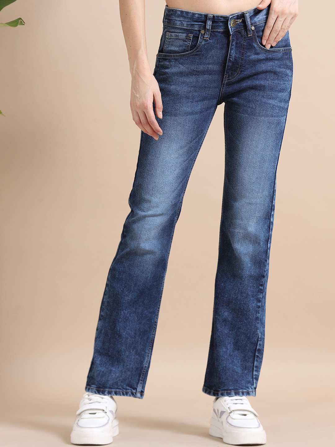 

Mast & Harbour Women Comfort Bootcut High-Rise Stretchable Jeans, Navy blue