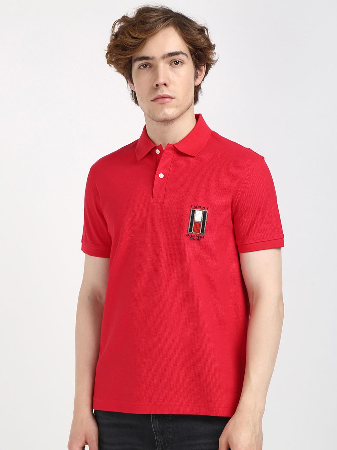 

Tommy Hilfiger Men Solid Polo Collar Cotton T-shirt, Red