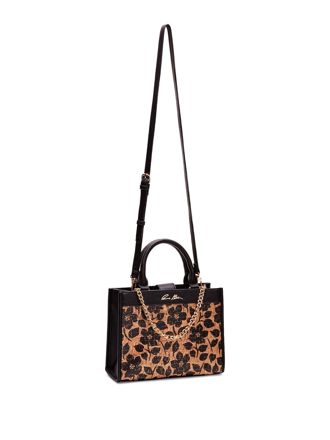

ANNE KLEIN Women Floral Printed Swagger Leather Satchel Bag, Black
