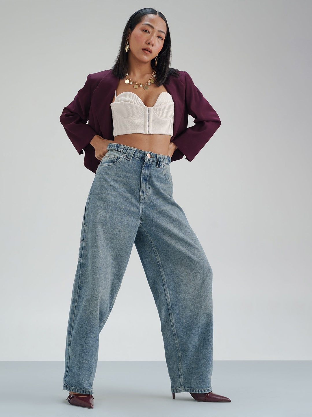 

FREAKINS Women Balloon Fit High-Rise Wide Leg Jeans, Blue