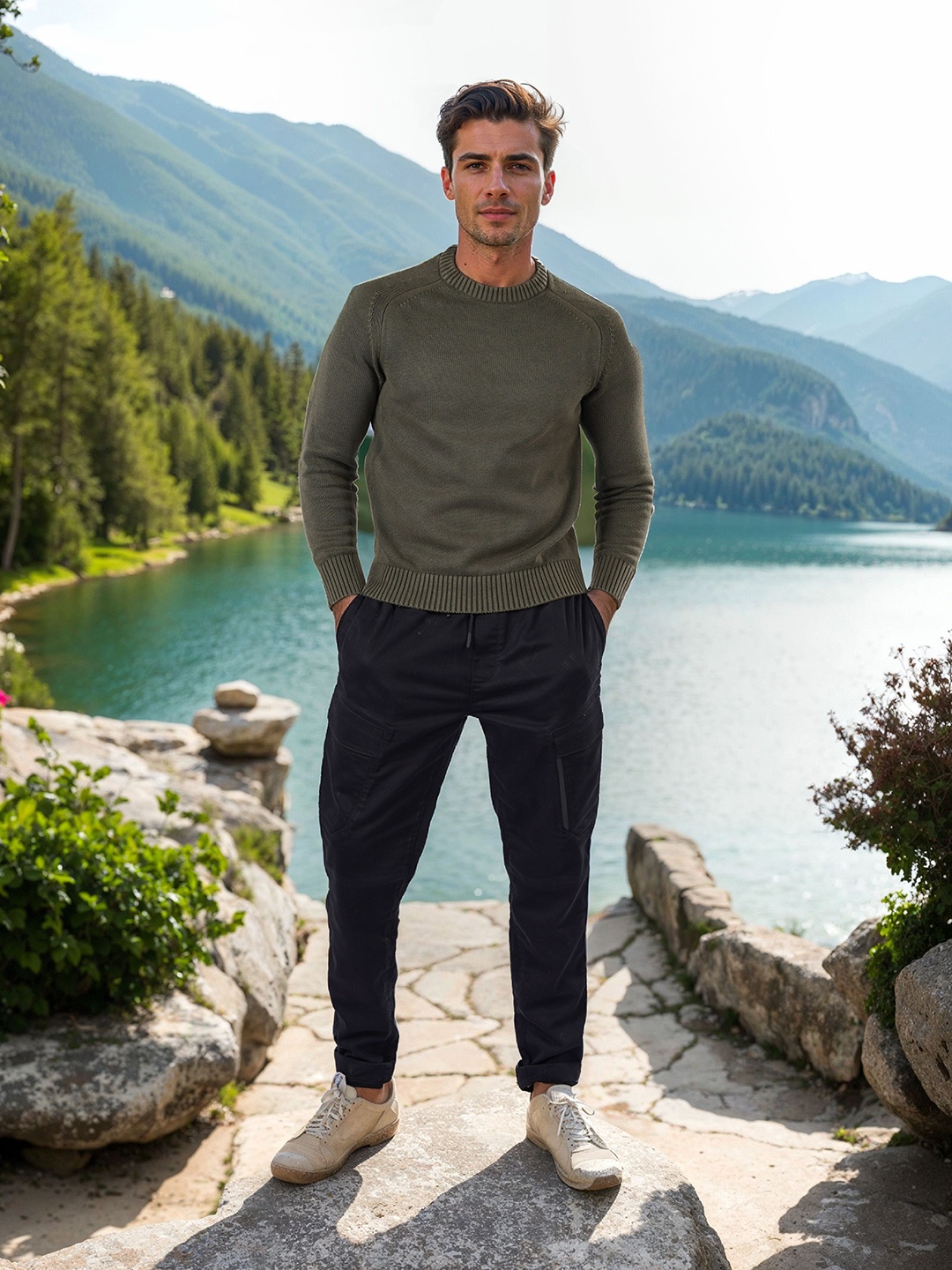 

Celio Men Cotton Long Sleeves Pullover Sweaters, Olive