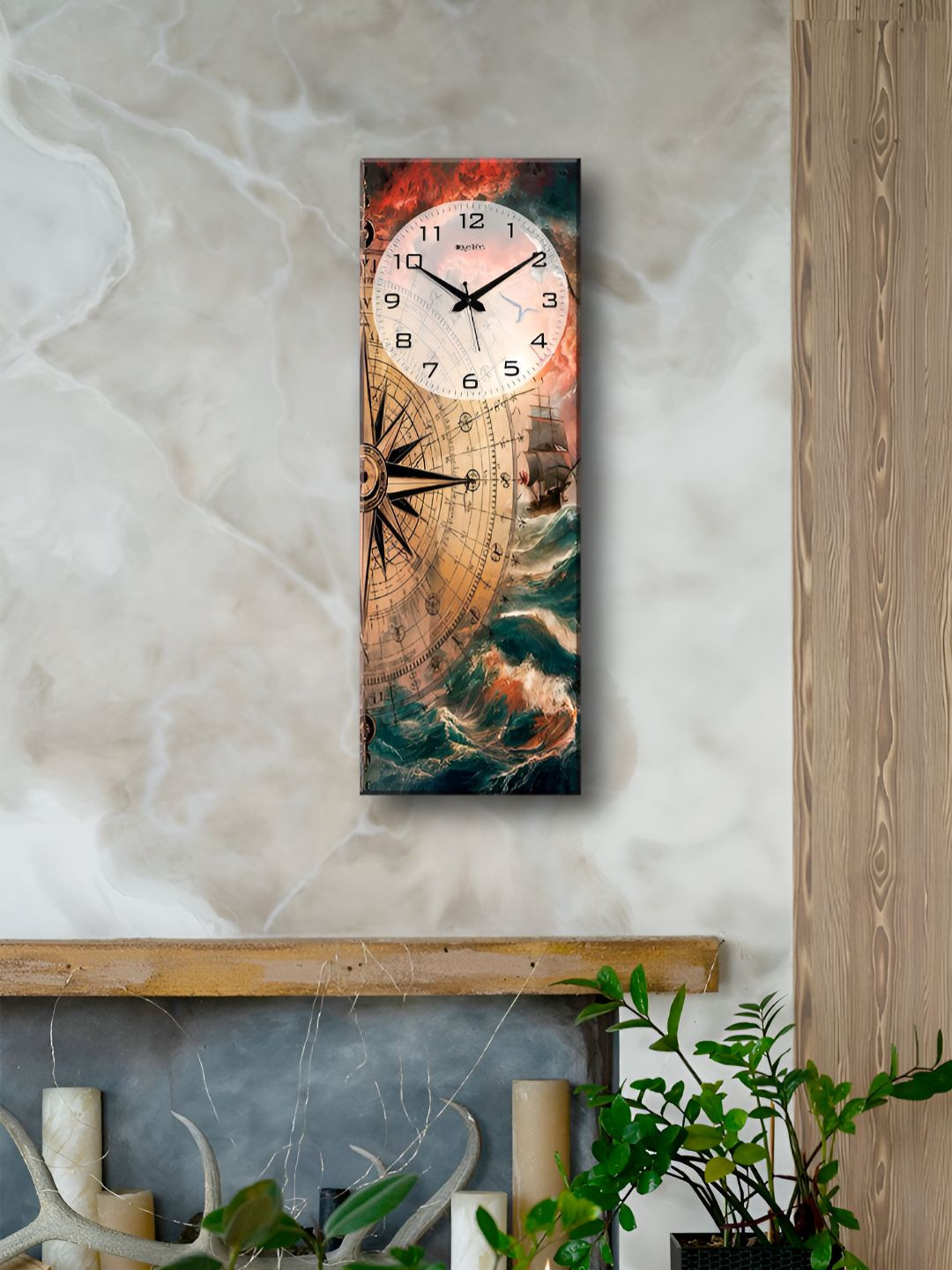 

OLIVE TREE Red & Beige Printed Wooden Contemporary Analogue Wall Clock