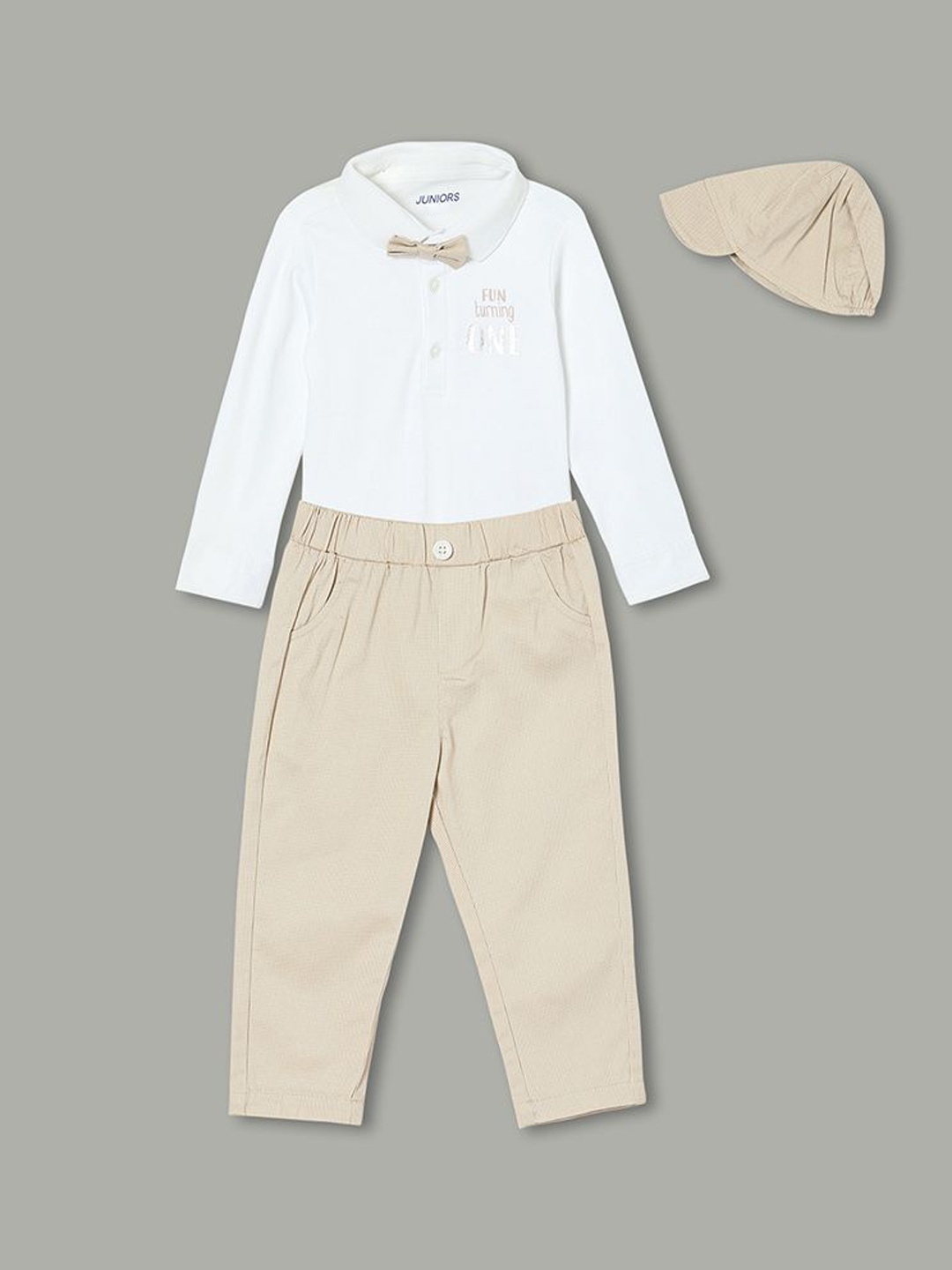 

Juniors by Lifestyle Infant Boys Printed Pure Cotton Bodysuit With Pyjama, Beige