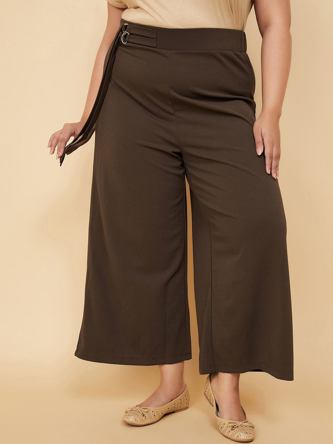 

max Women Wide Leg Plus Size Trousers, Brown