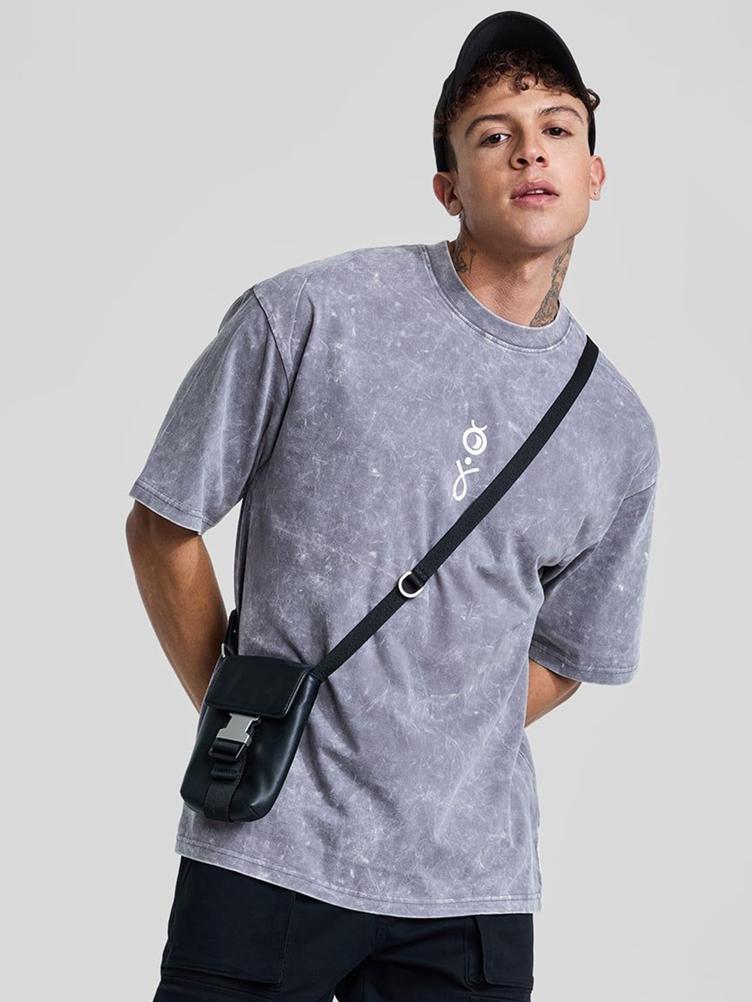 

Snitch Men Graphic Printed Round Neck Cotton Oversized T-shirt, Grey