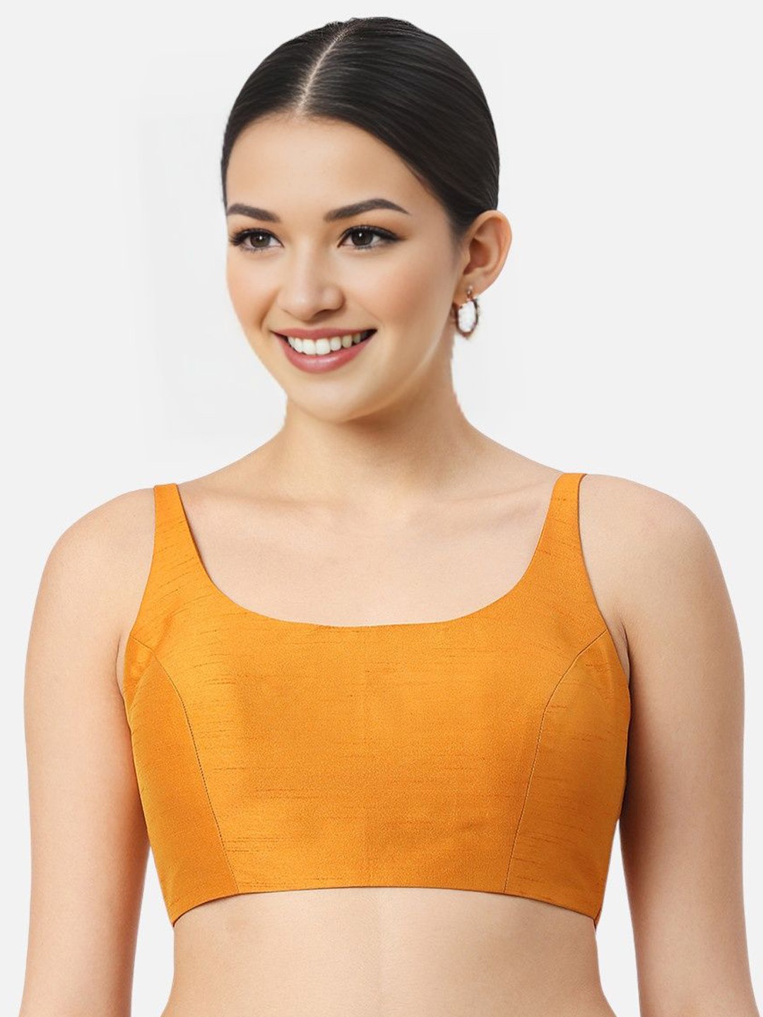 

Biyu Women Round Neck Padded Saree Blouse, Mustard