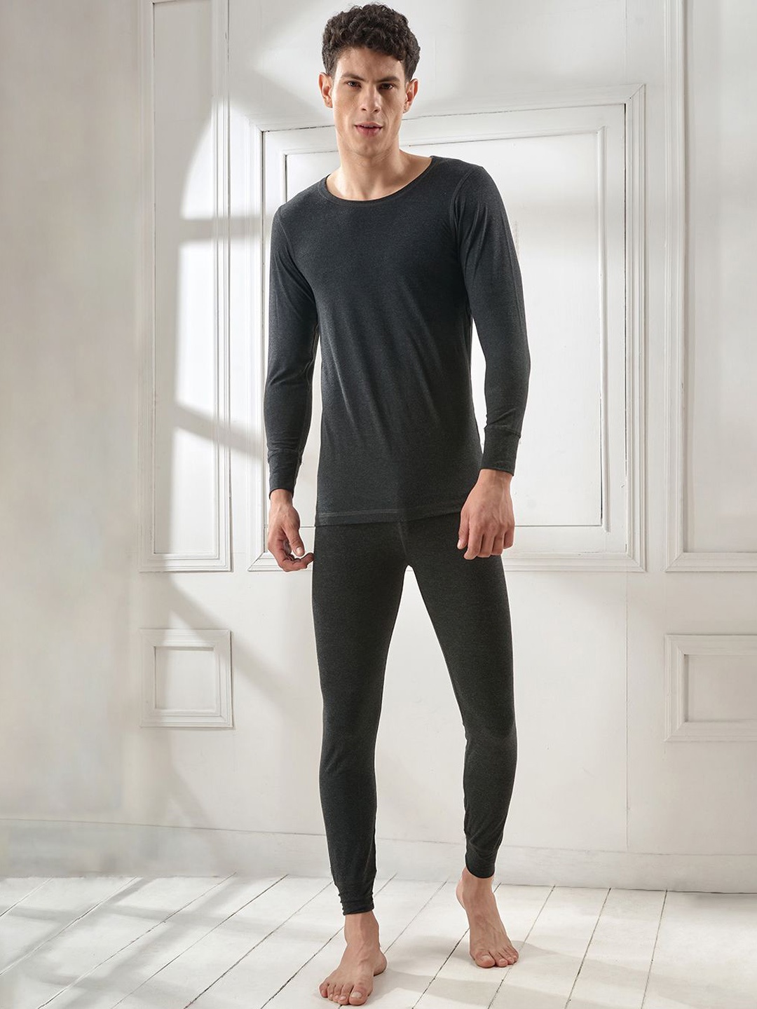 

INFERNO Men Striped Cotton Thermal Set, Black