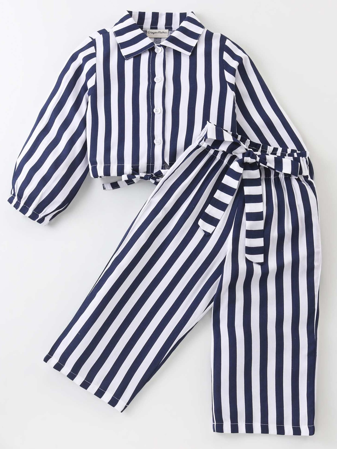 

CrayonFlakes Girls Striped Shirt with Palazzo, Off white