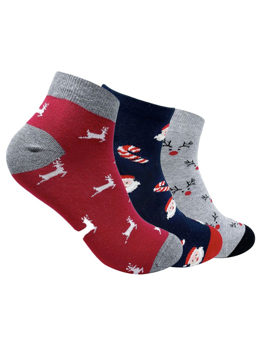 

Mint & Oak Unisex Pack Of 3 Patterned Ankle-Length Socks, Red