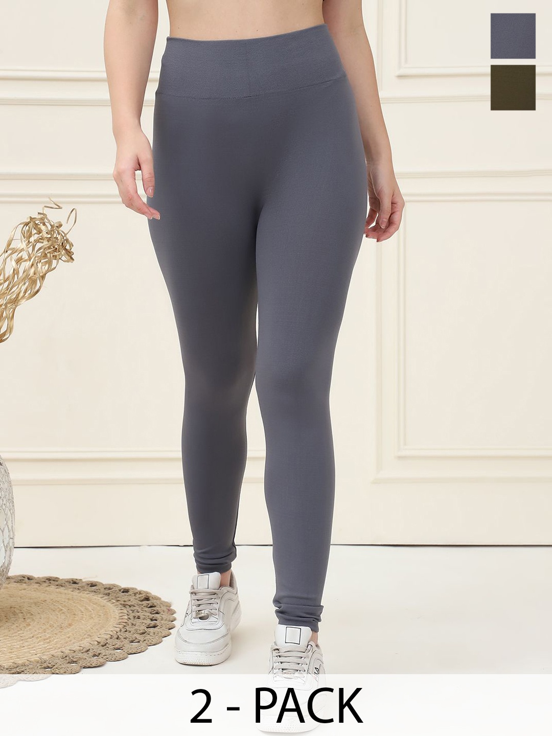 

GRACIT Women Pack Of 2 High Waisted Tights, Grey