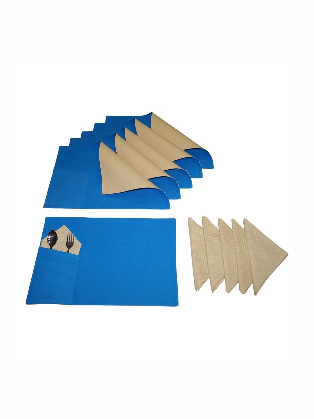 

Lushomes Blue & Beige 12 Pieces Pure Cotton Table Placemats & Napkins