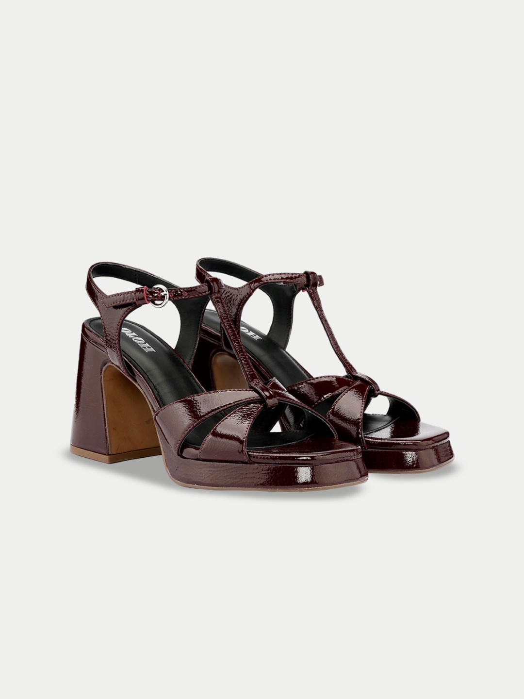 

Oroh Women Leather Block Heels Sandals, Maroon