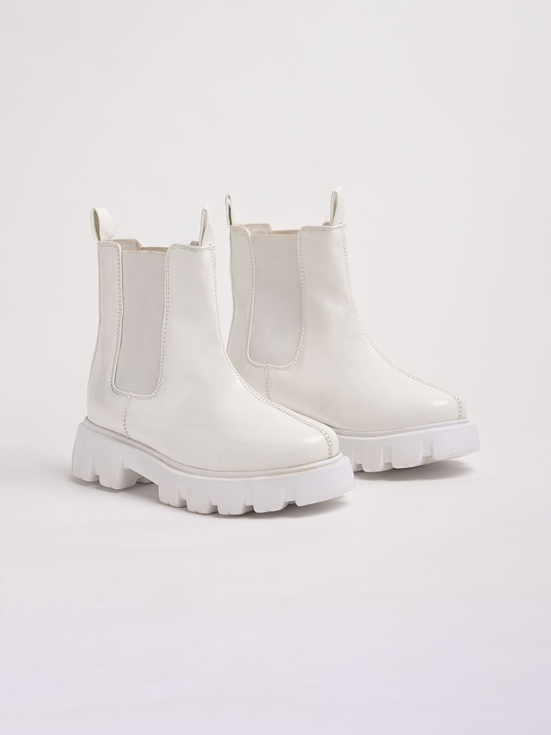 

Street Style Store Women Casual Block-Heeled Chelsea Boots, White