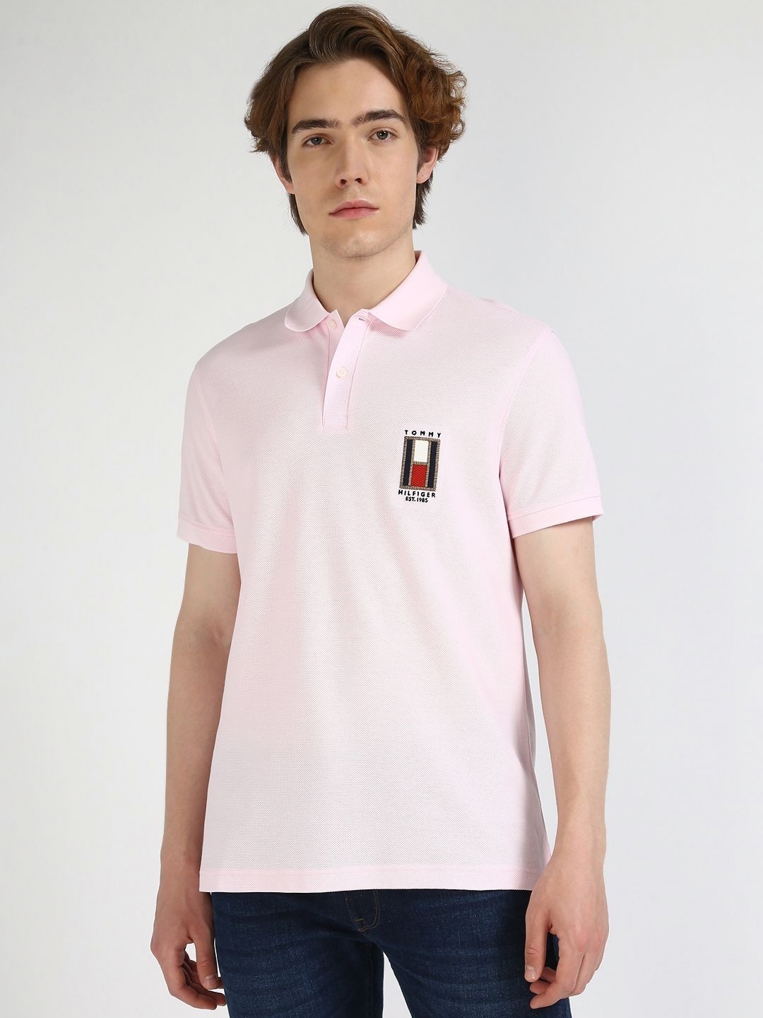 

Tommy Hilfiger Men Solid Polo Collar Cotton T-shirt, Pink