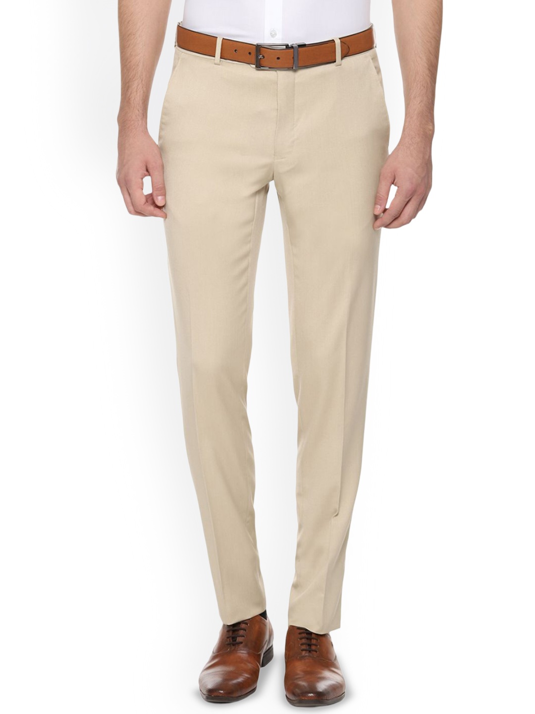 

Van Heusen Men Skinny Fit Mid-Rise Trousers, Beige