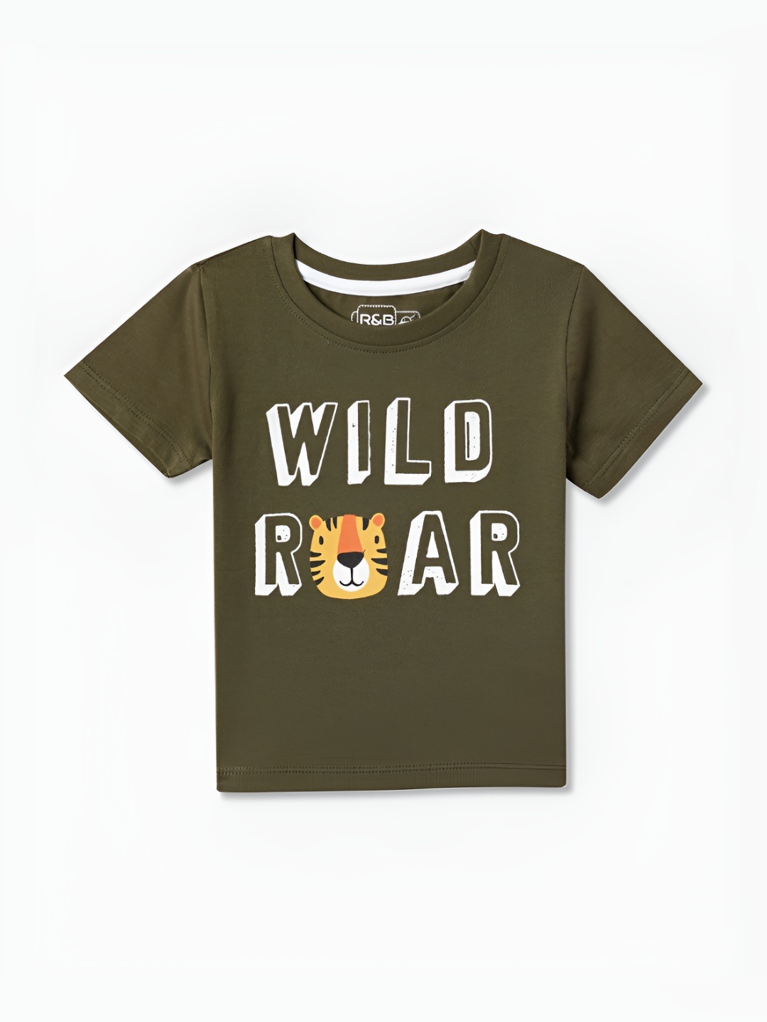 

R&B Boys Typography Printed Round Neck Cotton T-shirt, Olive