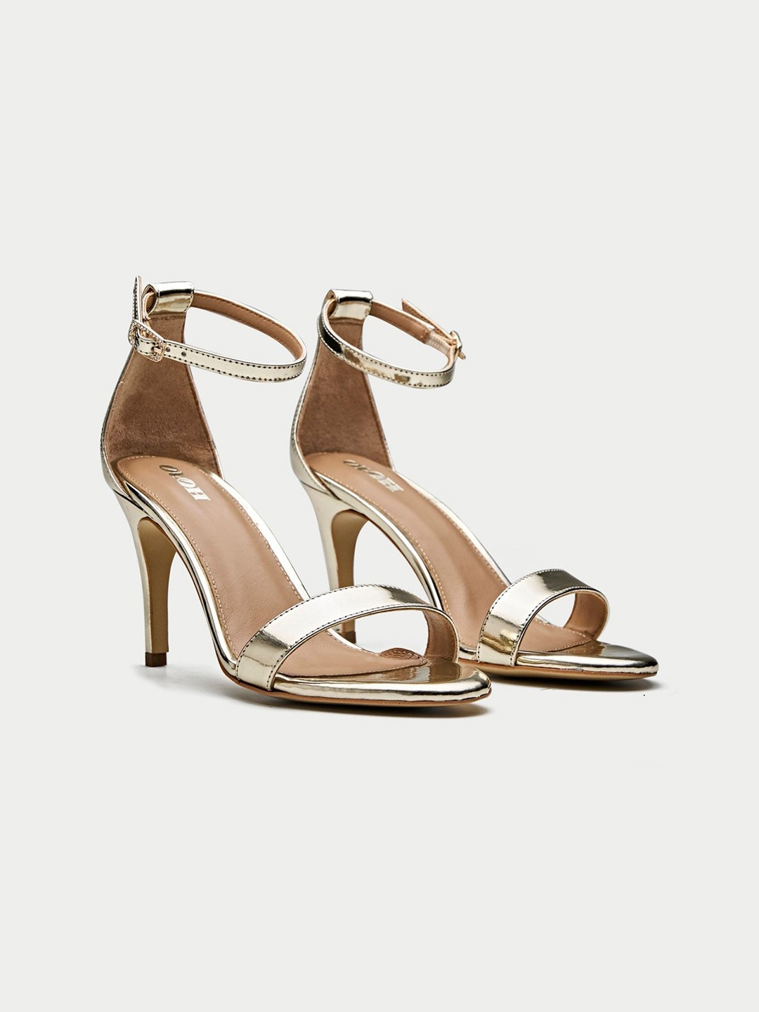 

Oroh Women Leather Party Stiletto Sandals with Buckles, Gold