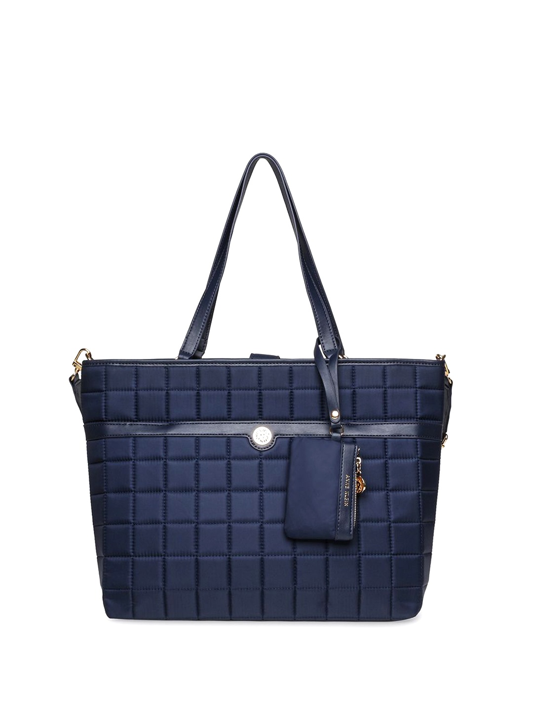 

ANNE KLEIN Women Textured Structured Leather Shoulder Bag With Pouch, Navy blue